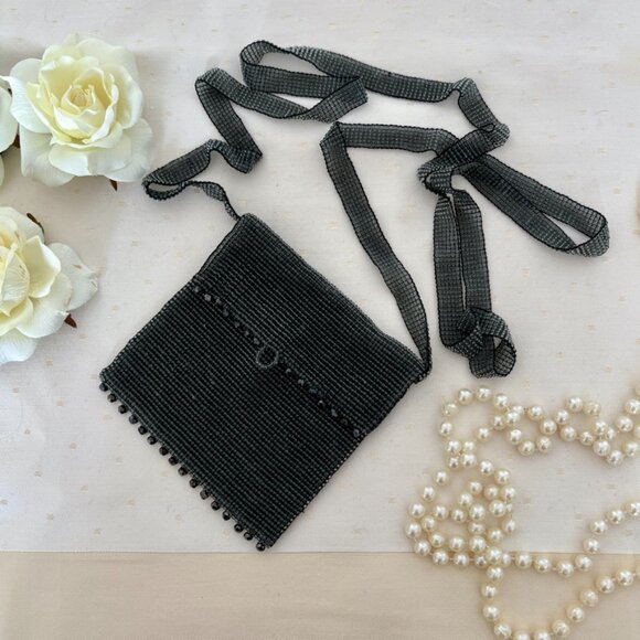 Black Beaded Cross Body or Shoulder Evening Purse - Picture 4 of 10